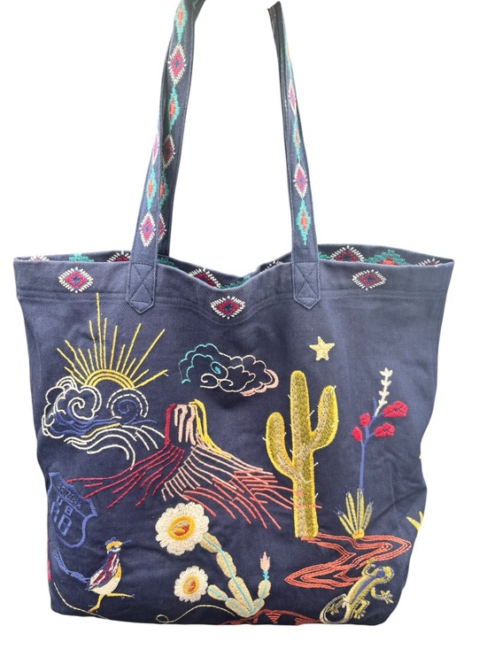 Johnny Was Handbags - Johnny Was Arizona Everyday Tote Blue Denim Embroidered Southwestern Bag NWT